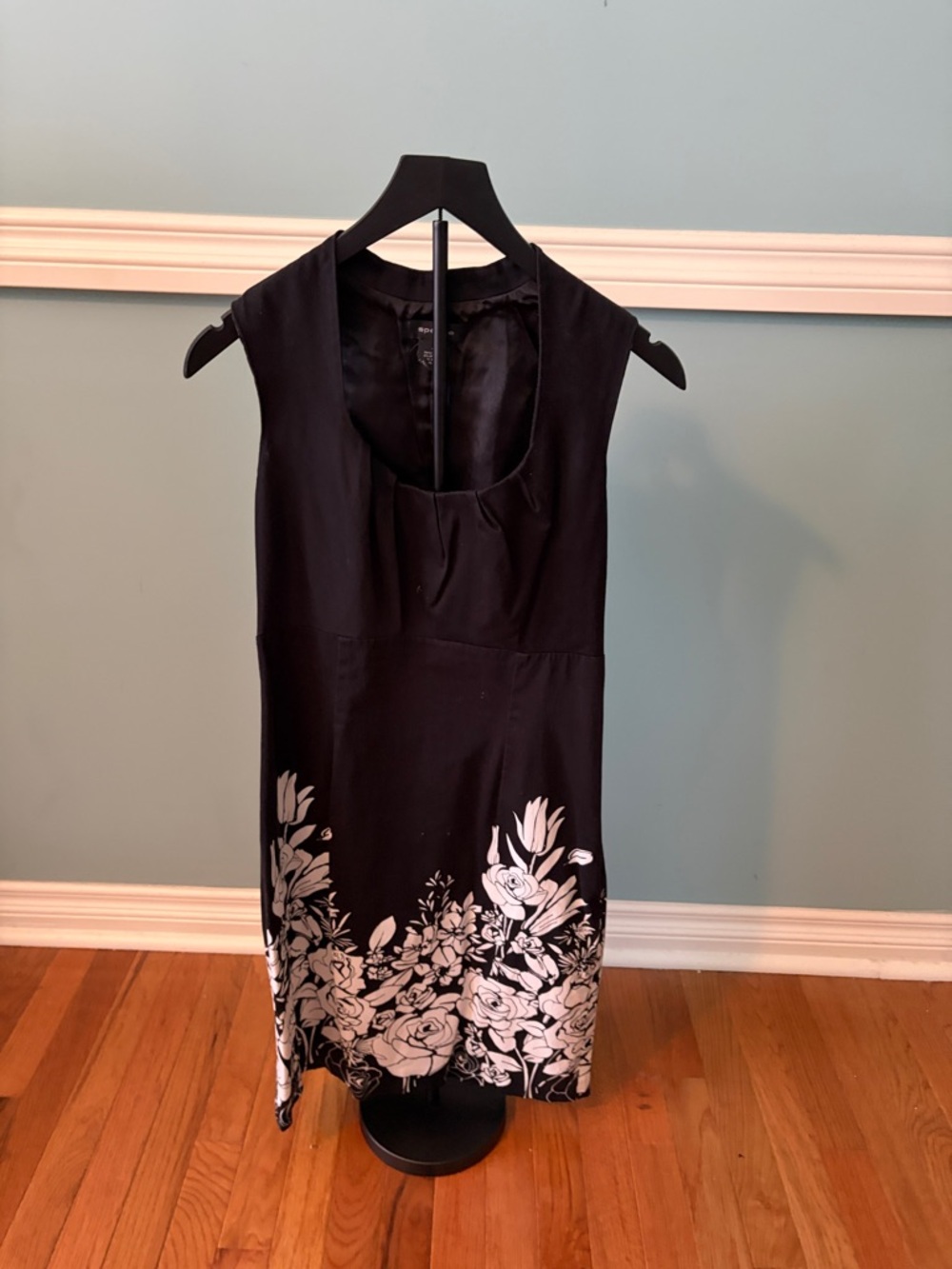 Spense Black Mini Dress with White Floral Hem